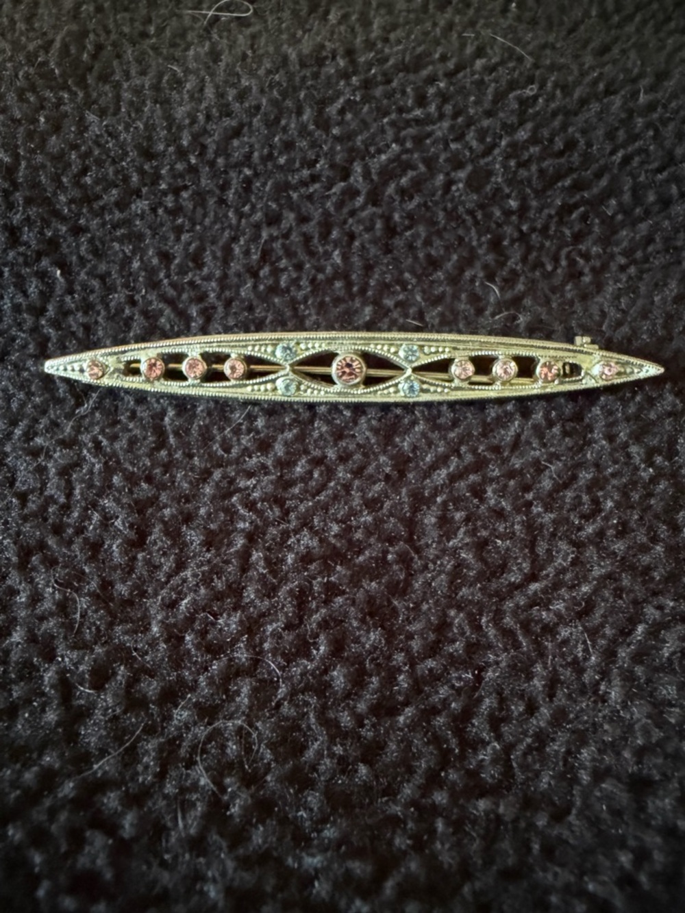 Vintage 1928  Silver Tone Bar Brooch with Pink and Blue Stones